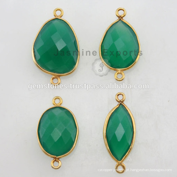 925 Silver Vermeil Gold Plated Emerald Quartz Gemstone Bezel Connectors